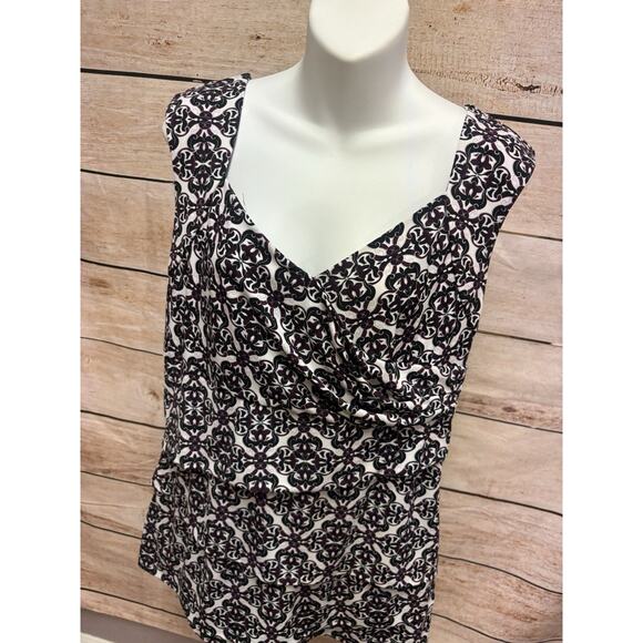 White House Black Market Blouse Womens Size XL Black Purple Career Shirt - Picture 7 of 12